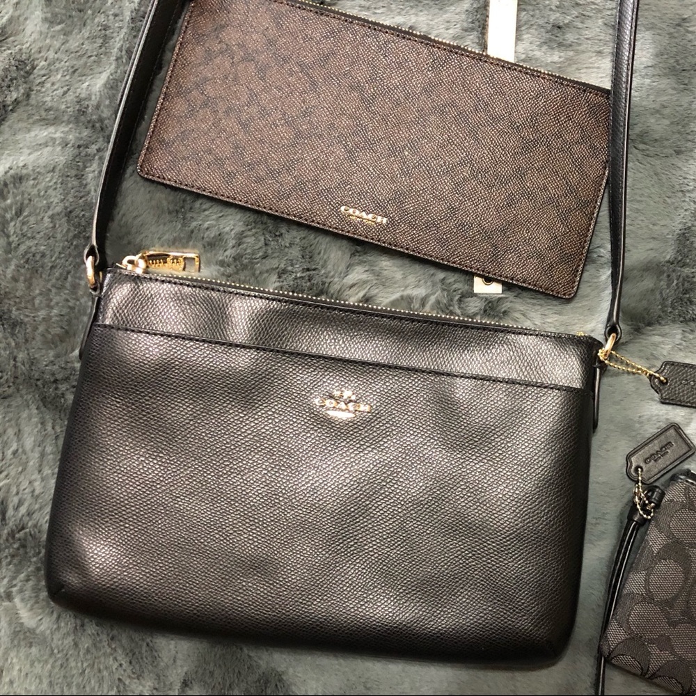 Coach crossbody in black with dark brown pouch